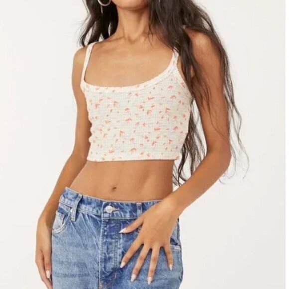 Free people tan/orange one of the girls cami floral print crop top size Large - Picture 12 of 13
